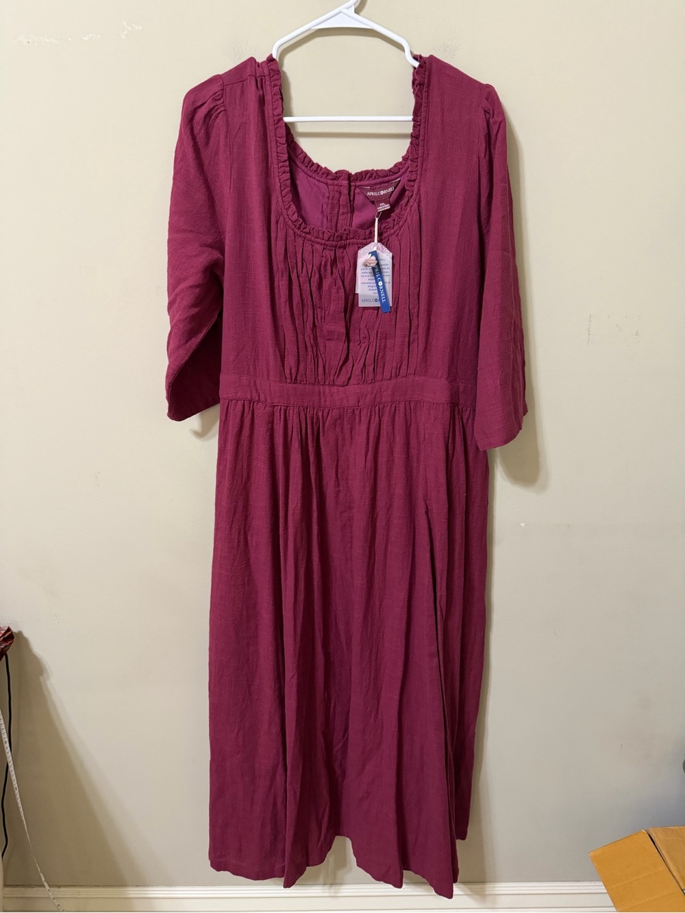 April Cornell Wine Red Maxi Dress Pintuck Front prairie style nwt cotton